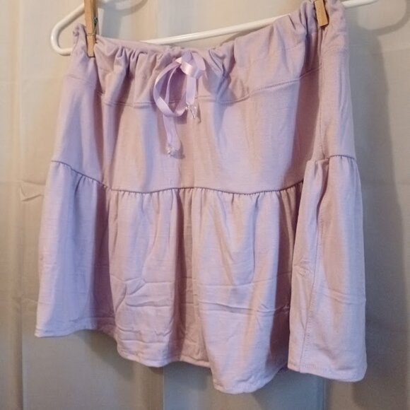 New Tiered Mini Skirt M 8/10 Lavender Drawstring waist Ribbon and beads Stretch - Picture 2 of 7